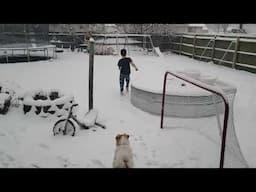 collin running barefoot in the snow.